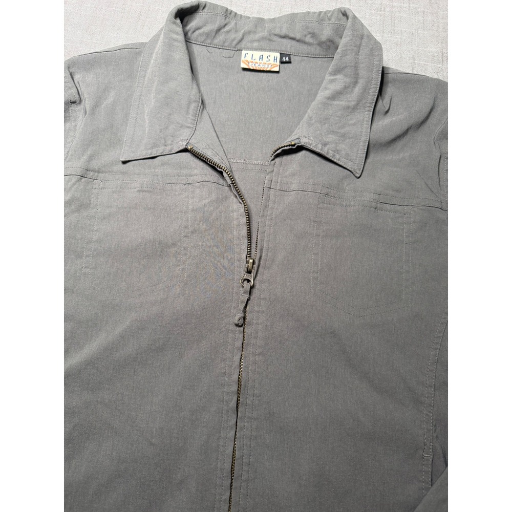 Vintage Flash Jeans Gray Lightweight Zip Up Jacket Viscose Blend Size 44 Mens L - Picture 4 of 11